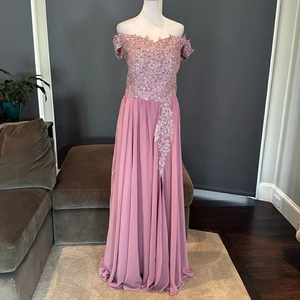 Women’s FullLength Chiffon Off the Shoulder Bridesmaid Dress CorsetBack Size M